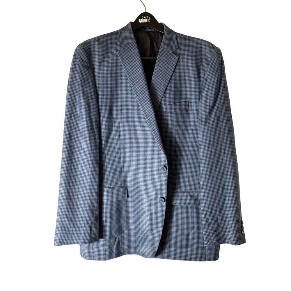 Mens Austin Reed Navy and Blue Checked Blazer Sz 48L